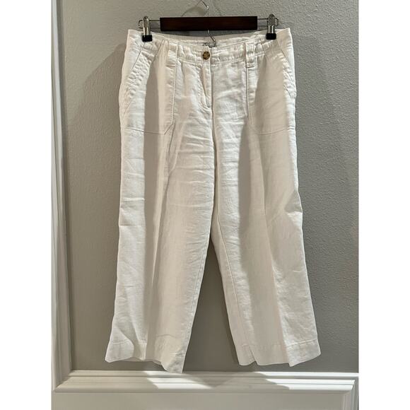 Charter Club White 100% Linen Cropped Length Lined Pants Size 8P - Picture 1 of 6